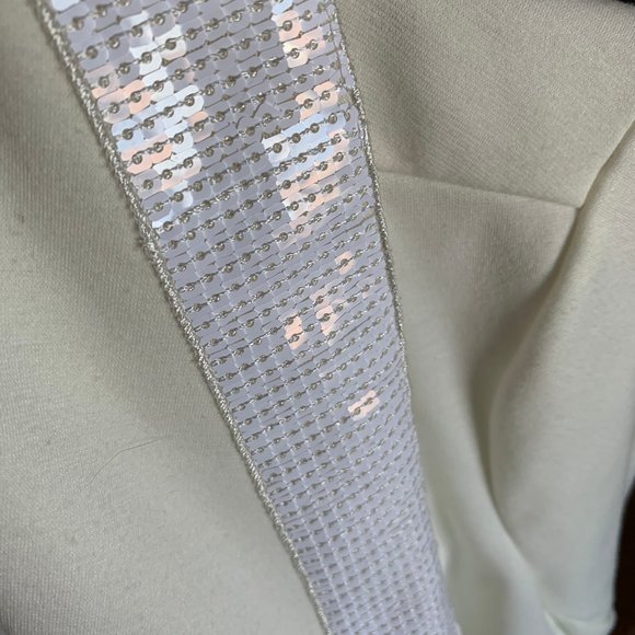 Guillaume Off-White Women's Waterfall Open Cardigan Flowy Sequin Collar, Size L - Picture 2 of 9
